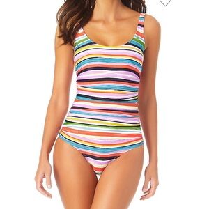 Anne Cole Multicolored Painted Stripe One-Piece Swimsuit + matching skirt